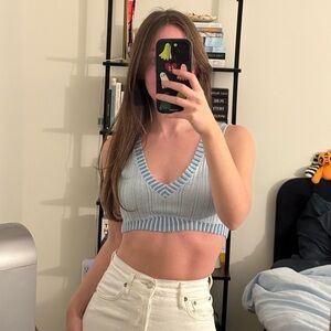 For Love And Lemons Blue Striped Knit Top